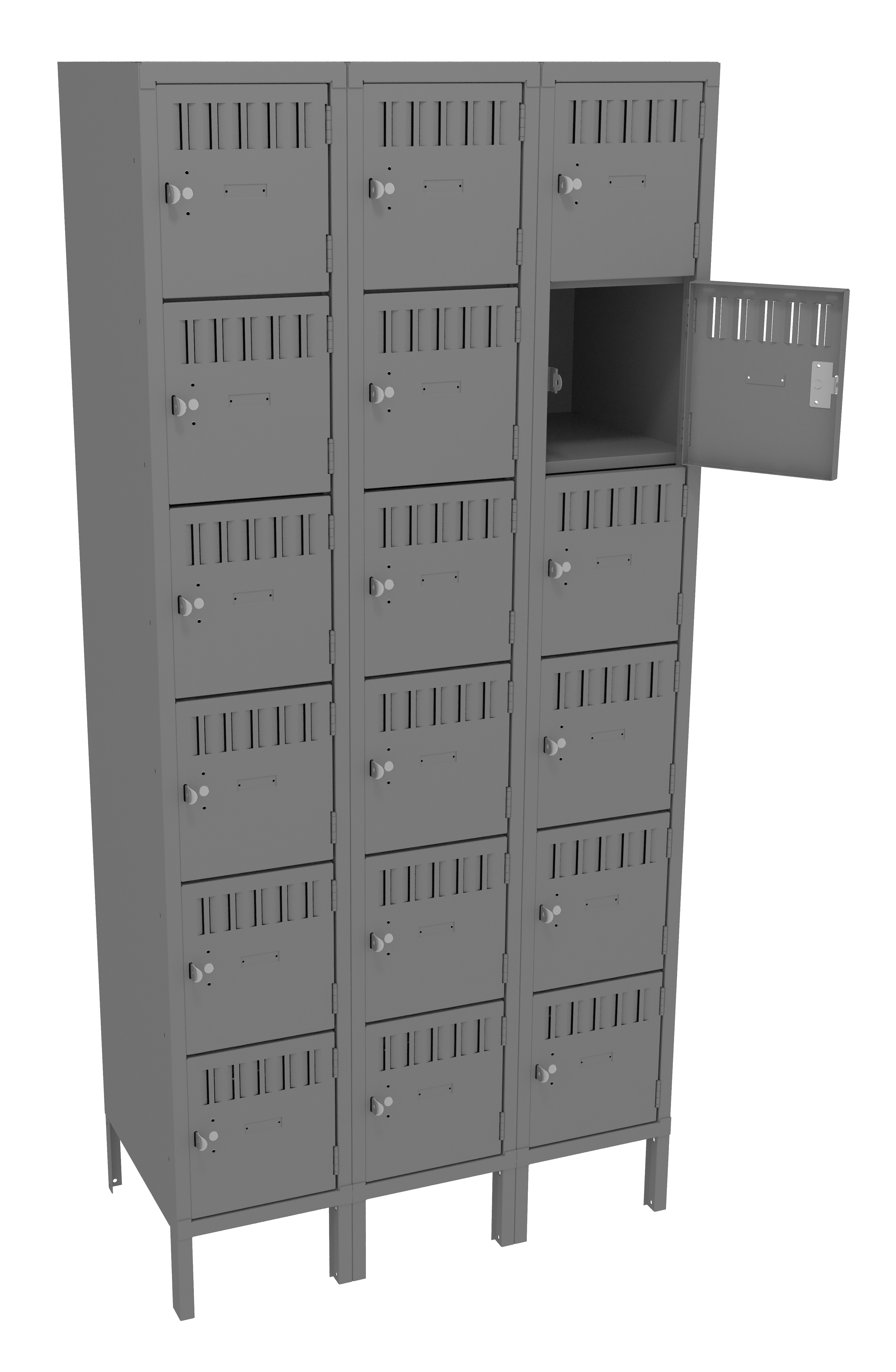 Tennsco Box Compartments With Legs, Triple Stack, 36w X 18d X 78h, Medium Gray BS6-121812-3-MGY, Tennsco Box Compartments With Legs, Triple Stack, 36w X 18d X 78h, Medium Gray