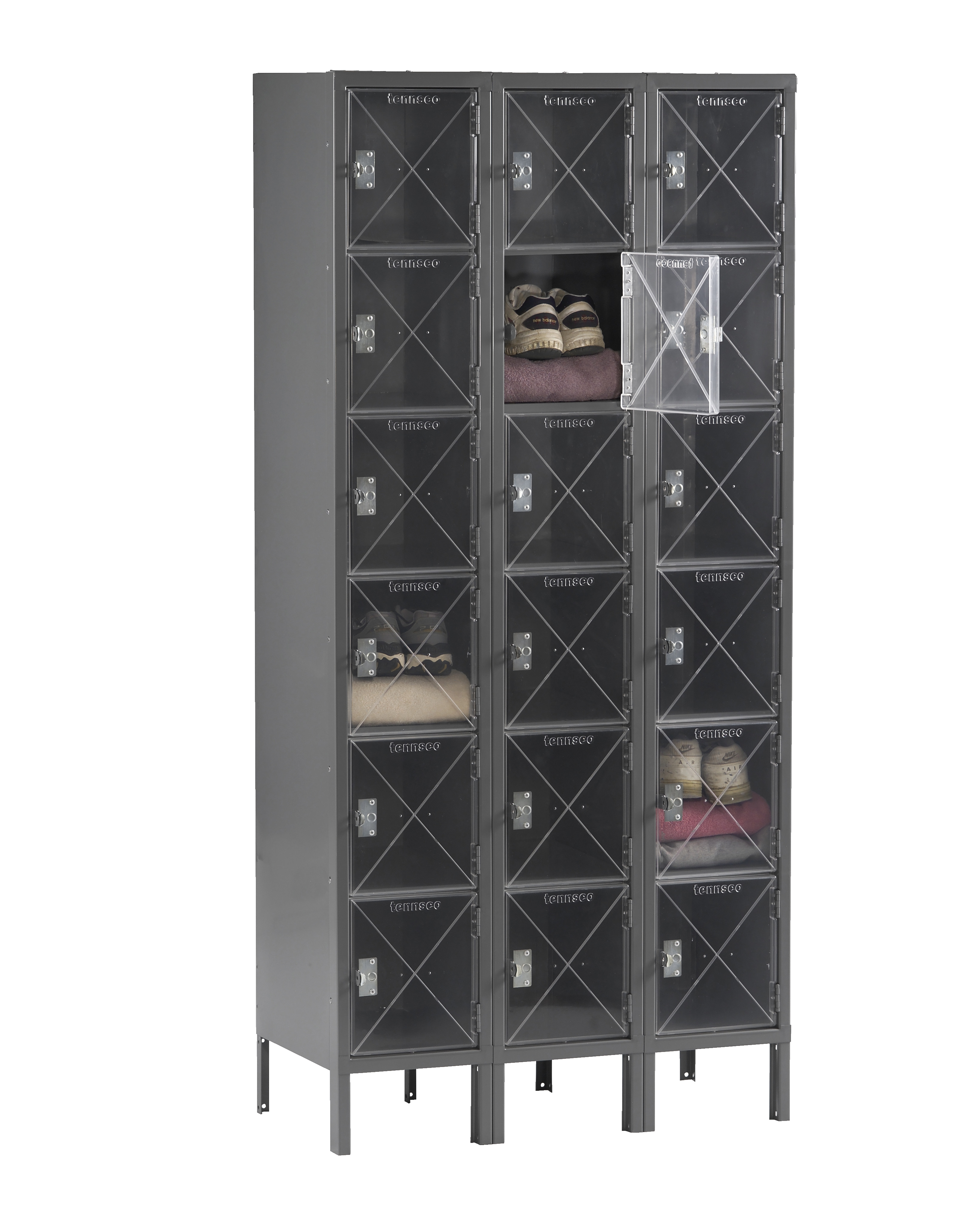 Tennsco 6 High C-Thru Box Locker – Three Wide With Legs (Assembled)