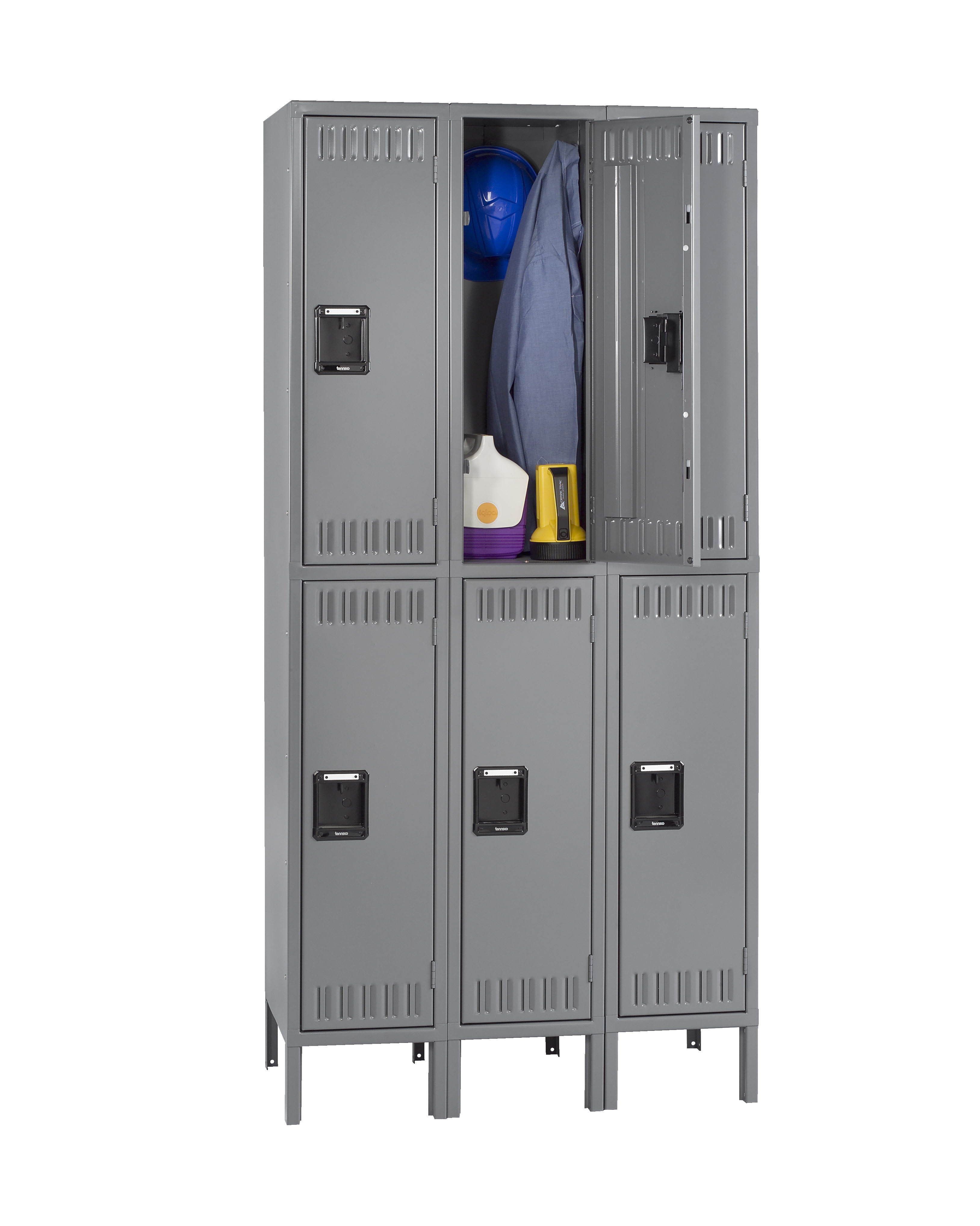 Tennsco Double Tier Locker With Legs, Triple Stack, 36w X 18d X 78h, Medium Gray Image