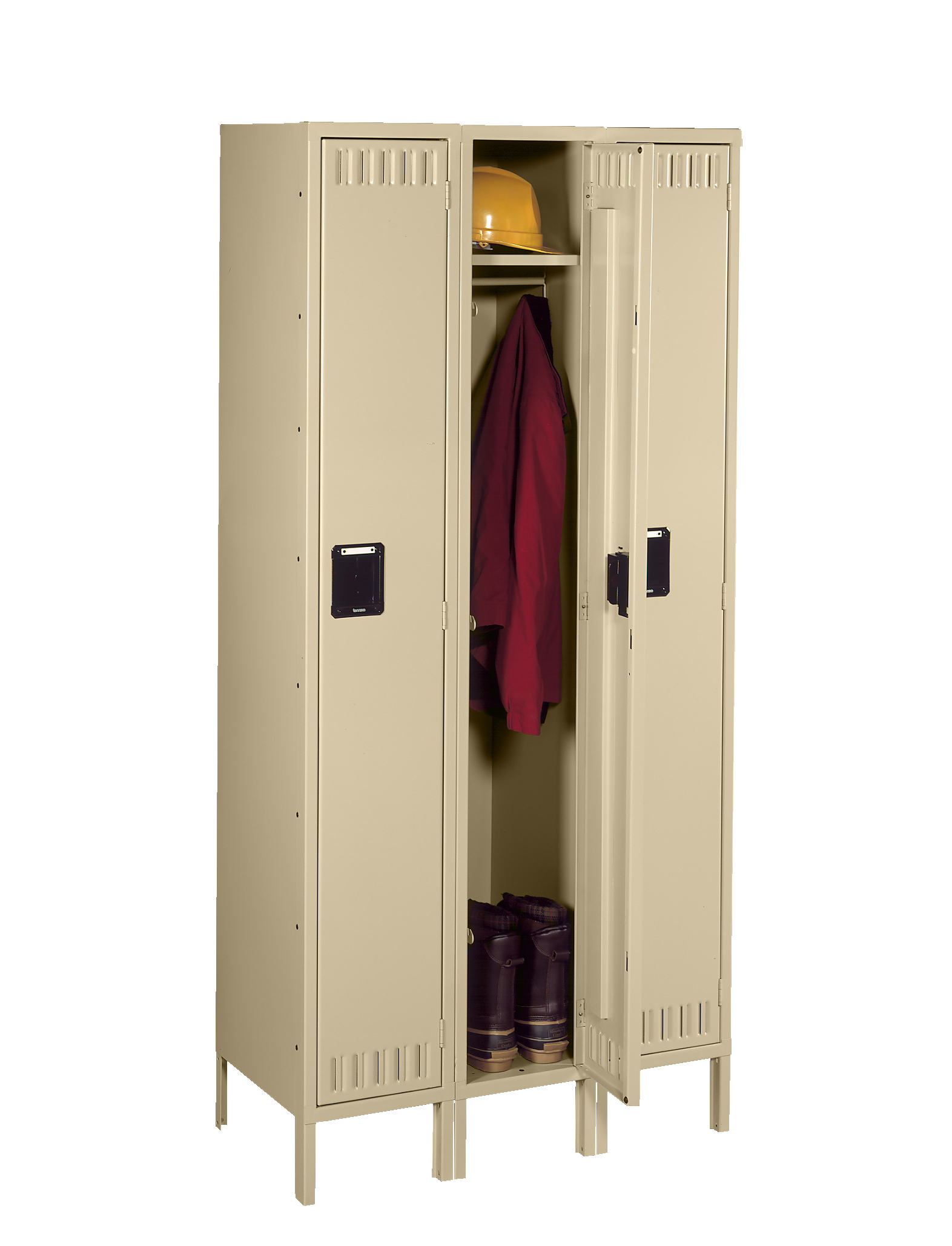 Tennsco Single Tier Locker With Legs, Three Units, Sand STS-121872-3-SND, Tennsco Single Tier Locker With Legs, Three Units, 36w X 18d X 78h, Sand